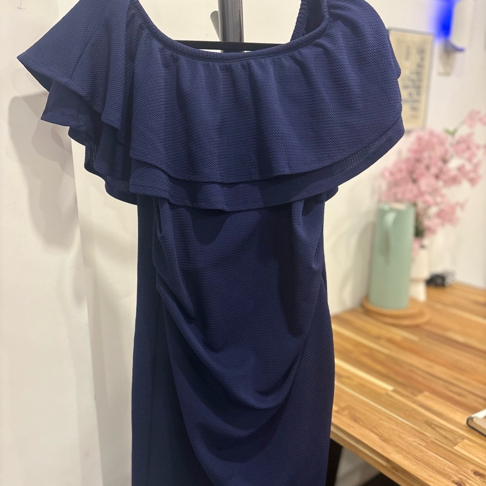 LaClef One Shoulder Navy Dress